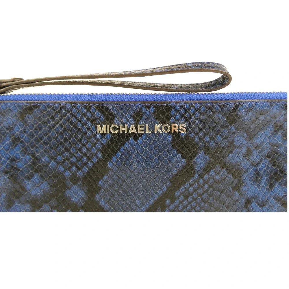 Michael Kors‎ Fulton Snake Embossed Blue Black Large Leather Wristlet